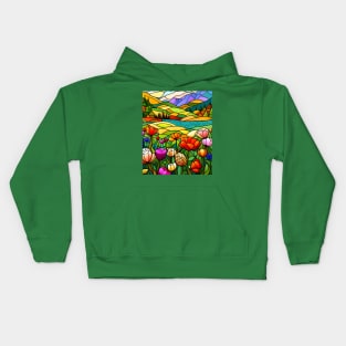 Stained Glass Colorful Mountain Flowers Kids Hoodie